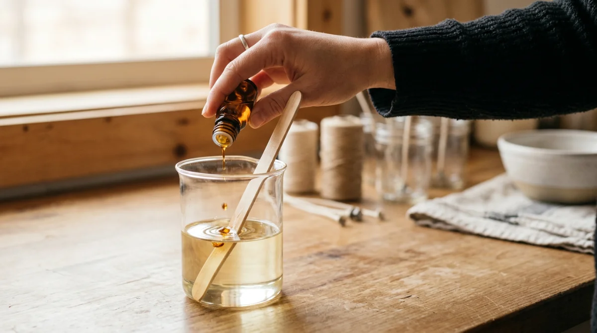 Incorporation délicate du parfum dans la cire tiède – fabriquer une bougie parfumée maison