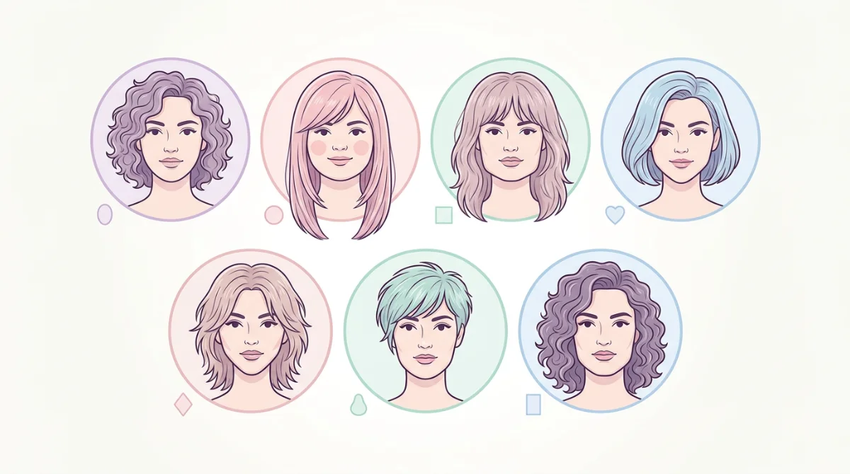 Schéma des 7 formes de visages et leurs coupes recommandées – morpho-coiffure