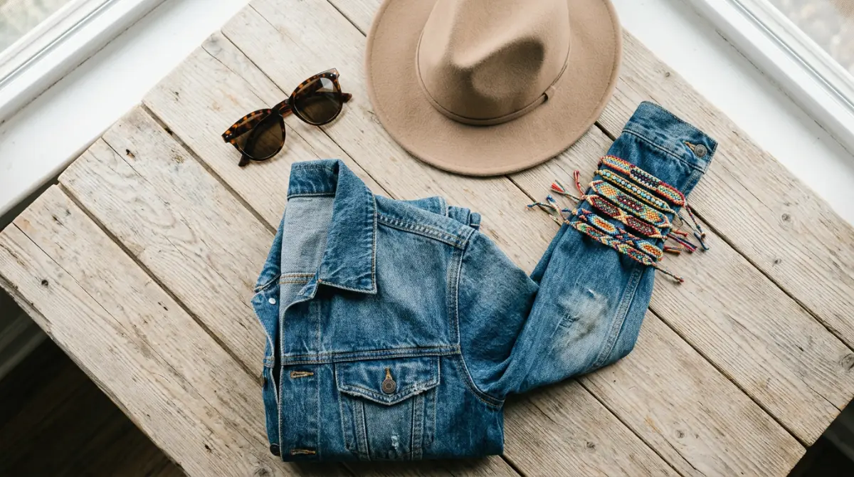 Style lifestyle avec bracelets brésiliens sur une veste en jean – comment porter des bracelets brésiliens