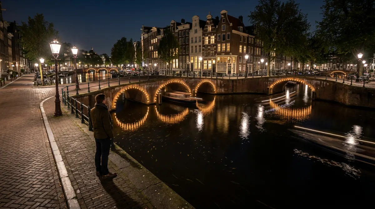 Les canaux d'Amsterdam illuminés à la tombée de la nuit – que faire à Amsterdam en une journée